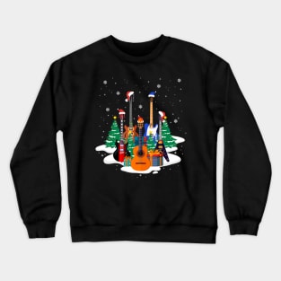 Guitar Santa Hat Christmas Tree Music Loves Xmas Crewneck Sweatshirt